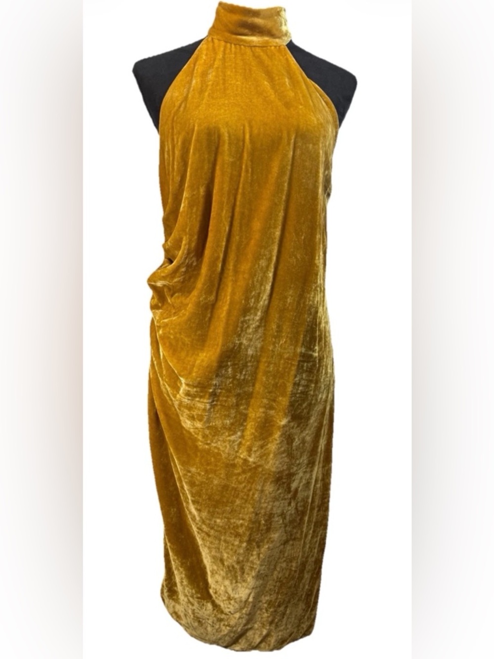 Free People Gold Velvet Halter Dress Open Back Draped Midi Y2K 90s Statement 4